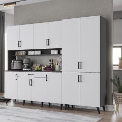 Gale Kahve Köşesi Çok Amaçlı Dolap Kiler Mutfak Dolabı Füme Beyaz Ücretsiz Kurulum  Ölçü Seçenekli