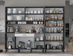 Gale Kahve Köşesi Çok Amaçlı Dolap Kiler Mutfak Dolabı Füme Beyaz Ücretsiz Kurulum  Ölçü Seçenekli