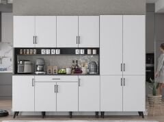 Gale Kahve Köşesi Çok Amaçlı Dolap Kiler Mutfak Dolabı Füme Beyaz Ücretsiz Kurulum  Ölçü Seçenekli