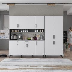 Gale Kahve Köşesi Çok Amaçlı Dolap Kiler Mutfak Dolabı Füme Beyaz Ücretsiz Kurulum  Ölçü Seçenekli