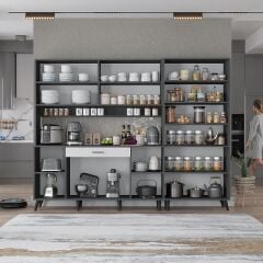 Gale Kahve Köşesi Çok Amaçlı Dolap Kiler Mutfak Dolabı Füme Beyaz Ücretsiz Kurulum  Ölçü Seçenekli