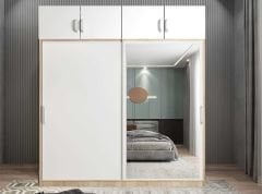 Porta Sürgü Kapaklı Dolap Gardırop Yüklüklü Meşe Beyaz Ölçü Seçenekli- Montaj Dahil