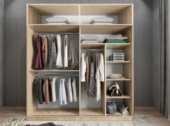 Porta Sürgü Kapaklı Dolap Gardırop Yüklüklü Meşe Beyaz Ölçü Seçenekli- Montaj Dahil