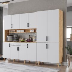 Gale Kahve Köşesi Çok Amaçlı Dolap Kiler Mutfak Dolabı Çam Beyaz Ücretsiz Kurulum  Ölçü Seçenekli