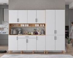 Gale Kahve Köşesi Çok Amaçlı Dolap Kiler Mutfak Dolabı Çam Beyaz Ücretsiz Kurulum  Ölçü Seçenekli