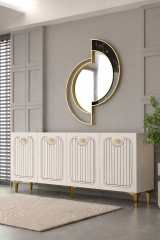Milano Konsol  Tv Sehpası Çok Amaçlı Dolap 180 Cm Beyaz - Altın