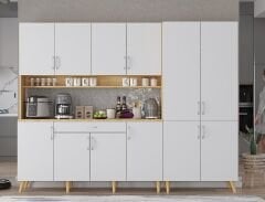 Gale Kahve Köşesi Çok Amaçlı Dolap Kiler Mutfak Dolabı Meşe Beyaz Ücretsiz Kurulum  Ölçü Seçenekli