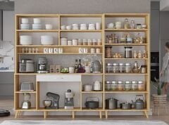 Gale Kahve Köşesi Çok Amaçlı Dolap Kiler Mutfak Dolabı Meşe Beyaz Ücretsiz Kurulum  Ölçü Seçenekli