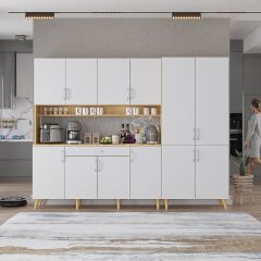 Gale Kahve Köşesi Çok Amaçlı Dolap Kiler Mutfak Dolabı Meşe Beyaz Ücretsiz Kurulum  Ölçü Seçenekli