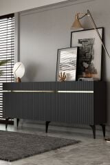 Fontana Lazer Pleksi Desen Konsol  Tv Sehpası Çok Amaçlı Dolap 180 Cm Antrasit - Altın