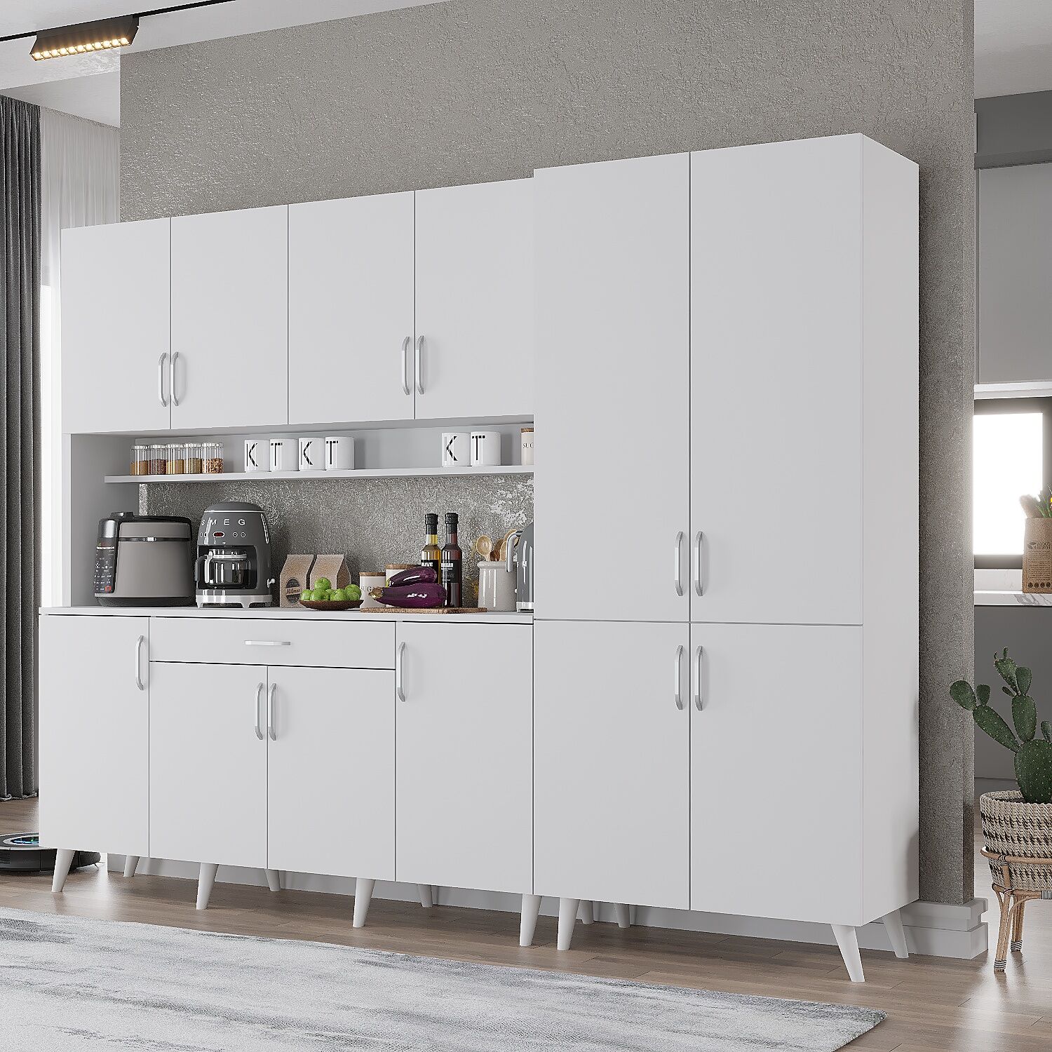 Gale Kahve Köşesi Çok Amaçlı Dolap Kiler Mutfak Dolabı Beyaz Ücretsiz Kurulum  Ölçü Seçenekli