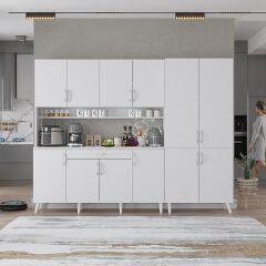 Gale Kahve Köşesi Çok Amaçlı Dolap Kiler Mutfak Dolabı Beyaz Ücretsiz Kurulum  Ölçü Seçenekli