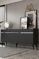 Fontana Lazer Pleksi Desen Konsol  Tv Sehpası Çok Amaçlı Dolap 180 Cm Antrasit - Gümüş