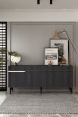 Fontana Lazer Pleksi Desen Konsol  Tv Sehpası Çok Amaçlı Dolap 180 Cm Antrasit - Gümüş