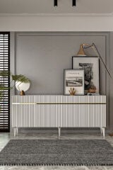 Fontana Lazer Pleksi Desen Konsol  Tv Sehpası Çok Amaçlı Dolap 180 Cm Beyaz- Altın