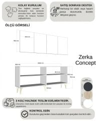 Fontana Lazer Pleksi Desen Konsol  Tv Sehpası Çok Amaçlı Dolap 180 Cm Beyaz - Gümüş