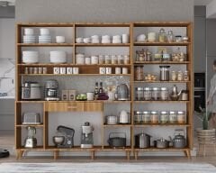 Gale Kahve Köşesi Çok Amaçlı Dolap Kiler Mutfak Dolabı Ceviz Ücretsiz Kurulum  Ölçü Seçenekli