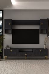 Bellagio Lazer Desenli Tv Ünitesi Takımı 180 cm - Antrasit - Altın