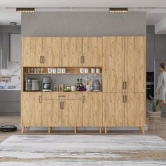 Gale Kahve Köşesi Çok Amaçlı Dolap Kiler Mutfak Dolabı Çam Ücretsiz Kurulum Ölçü Seçenekli