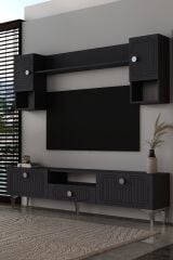 Bellagio Lazer Desenli Tv Ünitesi Takımı 180 cm - Antrasit - Gümüş