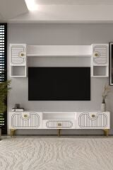 Bellagio Lazer Desenli Tv Ünitesi Takımı 180 cm - Beyaz - Altın
