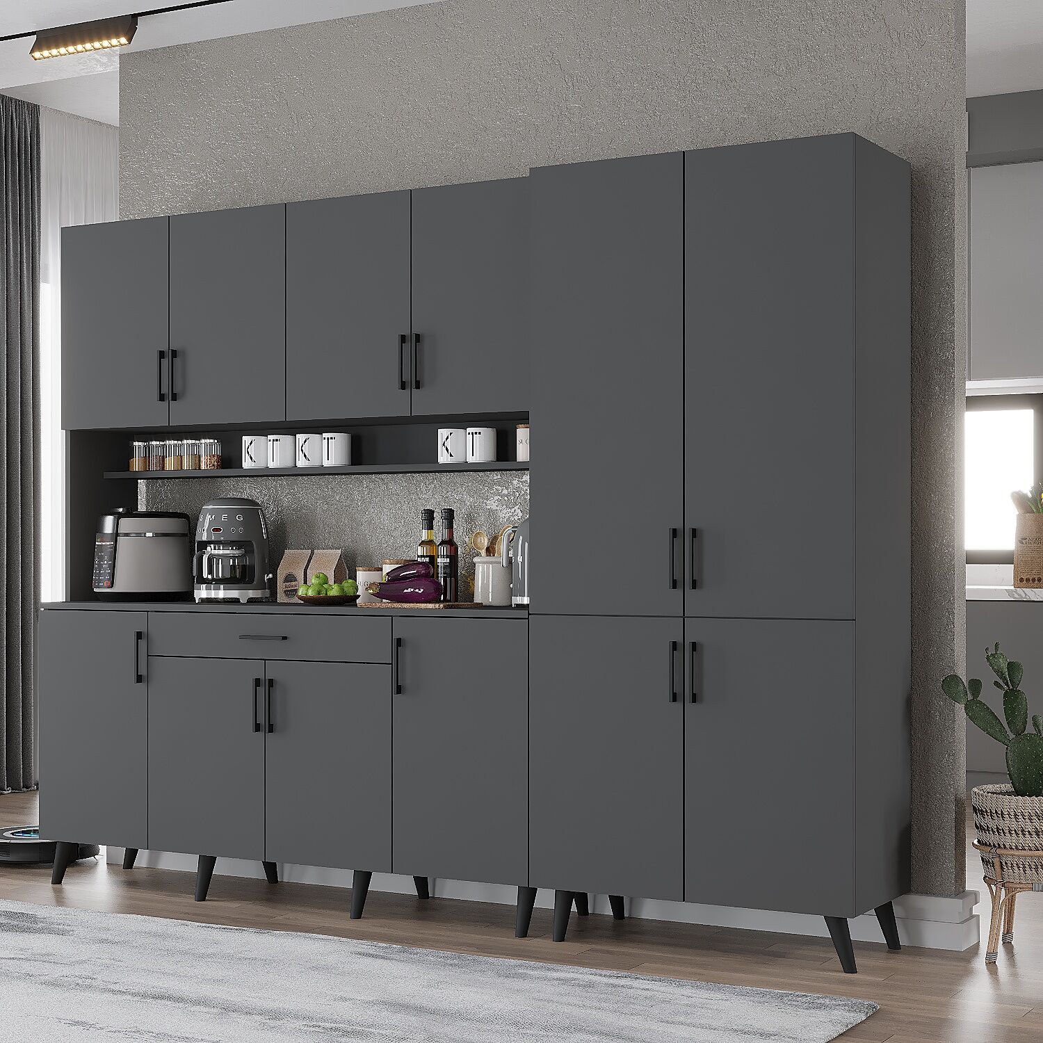 Gale Kahve Köşesi Çok Amaçlı Dolap Kiler Mutfak Dolabı Füme Ücretsiz Kurulum Ölçü Seçenekli