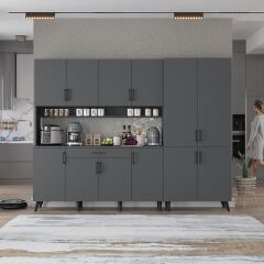 Gale Kahve Köşesi Çok Amaçlı Dolap Kiler Mutfak Dolabı Füme Ücretsiz Kurulum Ölçü Seçenekli