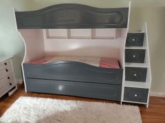 Nice Tamamı Mdf Lake Boyalı Yavrulu 3 lü Ranza Antrasit Beyaz Ücretsiz Kurulum