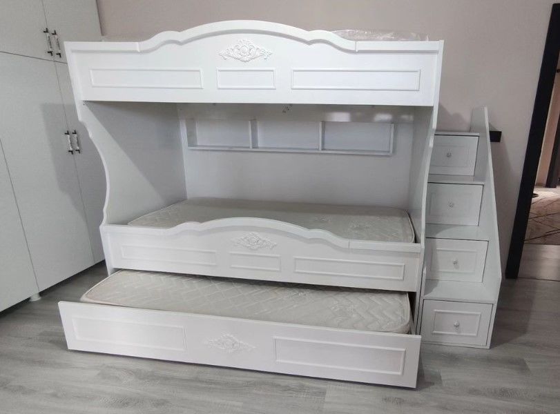 Nice Tamamı Mdf Lake Boyalı Yavrulu 3 lü Ranza Beyaz Ücretsiz Kurulum