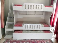 Toledo Tamamı Mdf Lake Boyalı Yavrulu 3 lü Ranza Beyaz Ücretsiz Kurulum