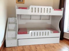 Toledo Tamamı Mdf Lake Boyalı Yavrulu 3 lü Ranza Beyaz Ücretsiz Kurulum