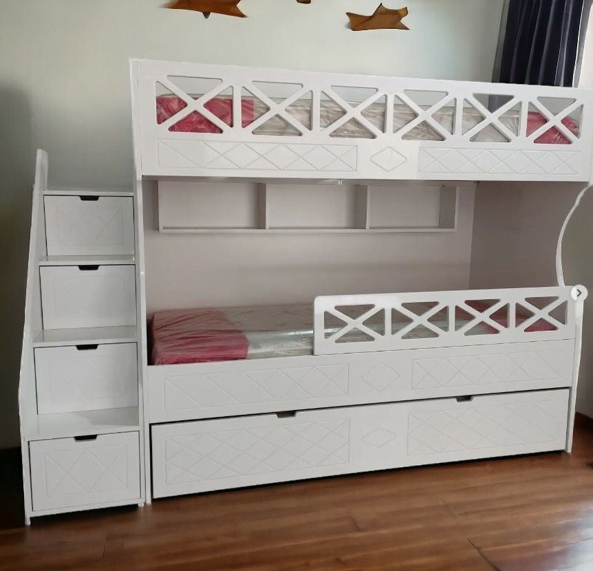 Cordoba Tamamı Mdf Lake Boyalı Yavrulu 3 lü Ranza Beyaz Ücretsiz kurulum