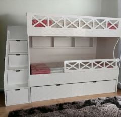 Cordoba Tamamı Mdf Lake Boyalı Yavrulu 3 lü Ranza Beyaz Ücretsiz kurulum