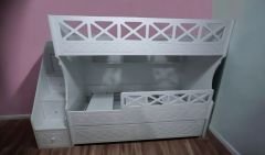 Cordoba Tamamı Mdf Lake Boyalı Yavrulu 3 lü Ranza Beyaz Ücretsiz kurulum