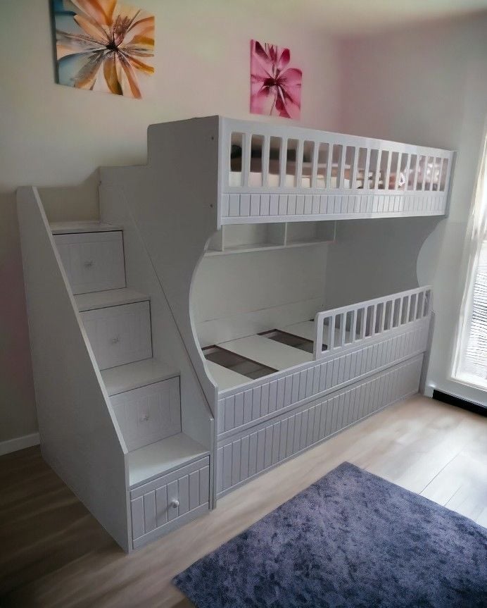 Zaragoza Tamamı Mdf Lake Boyalı Yavrulu 3 lü Ranza Beyaz Ücretsiz Kurulum