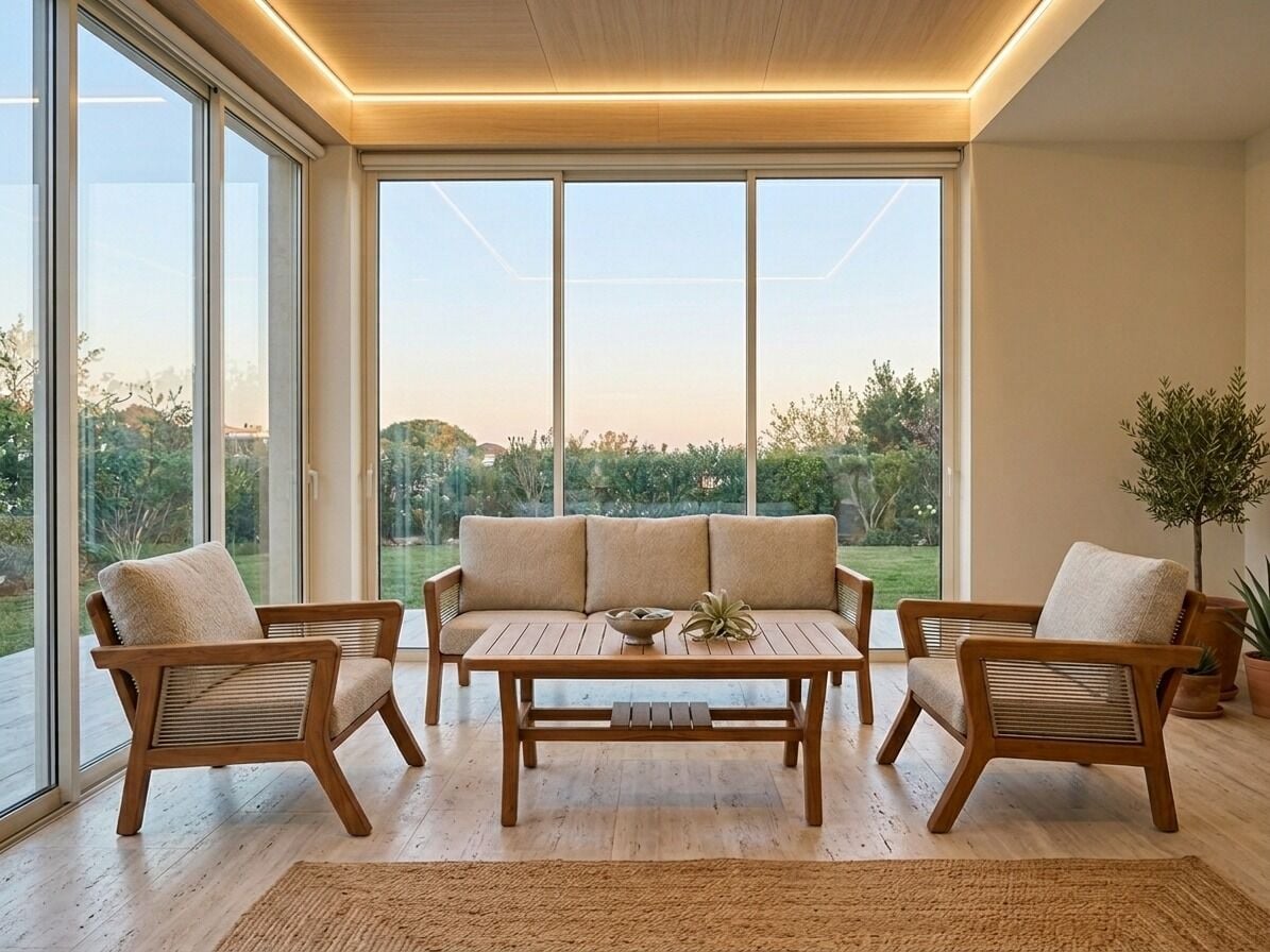 Veranda Masif Gürgen Ahşap Bahçe Balkon Teras Koltuk Takımı 3+1+1+Masa