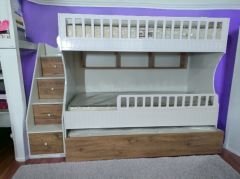 Zaragoza Tamamı Mdf Lake Boyalı Yavrulu 3 lü Ranza  Ceviz Beyaz Ücretiz Kurulum