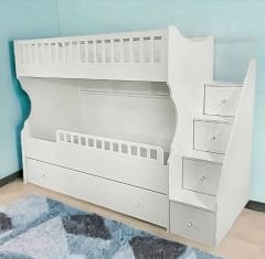 Lugo Tamamı Mdf Lake Boyalı Yavrulu 3 lü Ranza Beyaz Ücretsiz Kurulum
