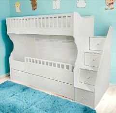 Lugo Tamamı Mdf Lake Boyalı Yavrulu 3 lü Ranza Beyaz Ücretsiz Kurulum