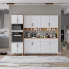 Lora Kahve Köşesi Çok Amaçlı Dolap Kiler Mutfak Dolabı Çam Beyaz Ücretsiz Kurulum Ölçü Seçenekli