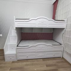 Santander Tamamı Mdf Lake Boyalı Yavrulu 3 lü Dekoratif Ranza Beyaz Ücretsiz Kurulum