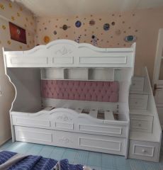 Santander Tamamı Mdf Lake Boyalı Yavrulu 3 lü Dekoratif Ranza Beyaz Ücretsiz Kurulum