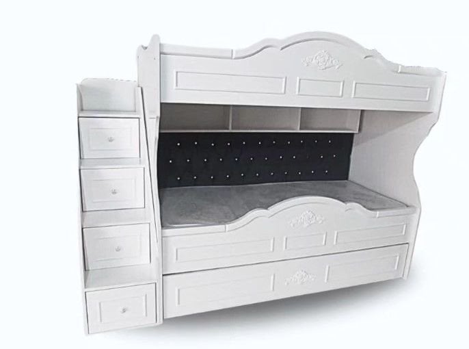 Santander Tamamı Mdf Lake Boyalı Yavrulu 3 lü Dekoratif Ranza Beyaz Ücretsiz Kurulum