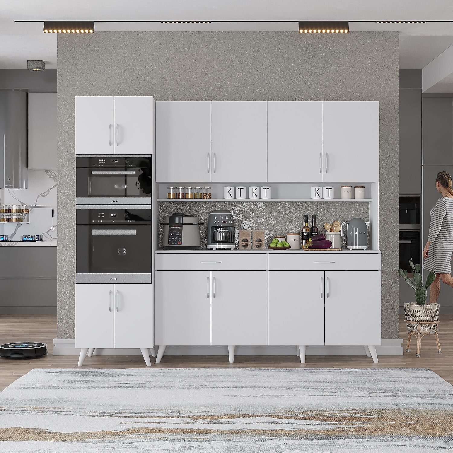 Lora Kahve Köşesi Çok Amaçlı Dolap Kiler Mutfak Dolabı Beyaz Ücretsiz Kurulum Ölçü Seçenekli