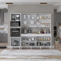 Lora Kahve Köşesi Çok Amaçlı Dolap Kiler Mutfak Dolabı Beyaz Ücretsiz Kurulum Ölçü Seçenekli