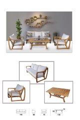 Firuze Masif Ahşap Bahçe Balkon Koltuk Kestane Ağacı 3+1+1 Koltuk, Masa Takımı