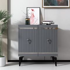 Mabel Konsol Tv Sehpası Çok Amaçlı Dolap 75 cm Antrasit - Gümüş