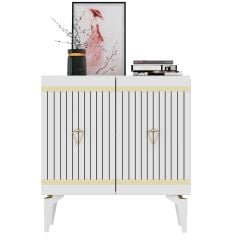 Mabel Konsol Tv Sehpası Çok Amaçlı Dolap 75 cm Beyaz - Altın