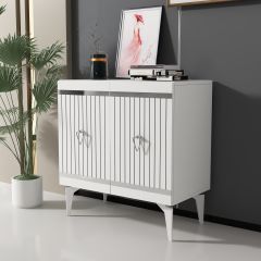 Mabel Konsol Tv Sehpası Çok Amaçlı Dolap 75 cm Beyaz - Gümüş