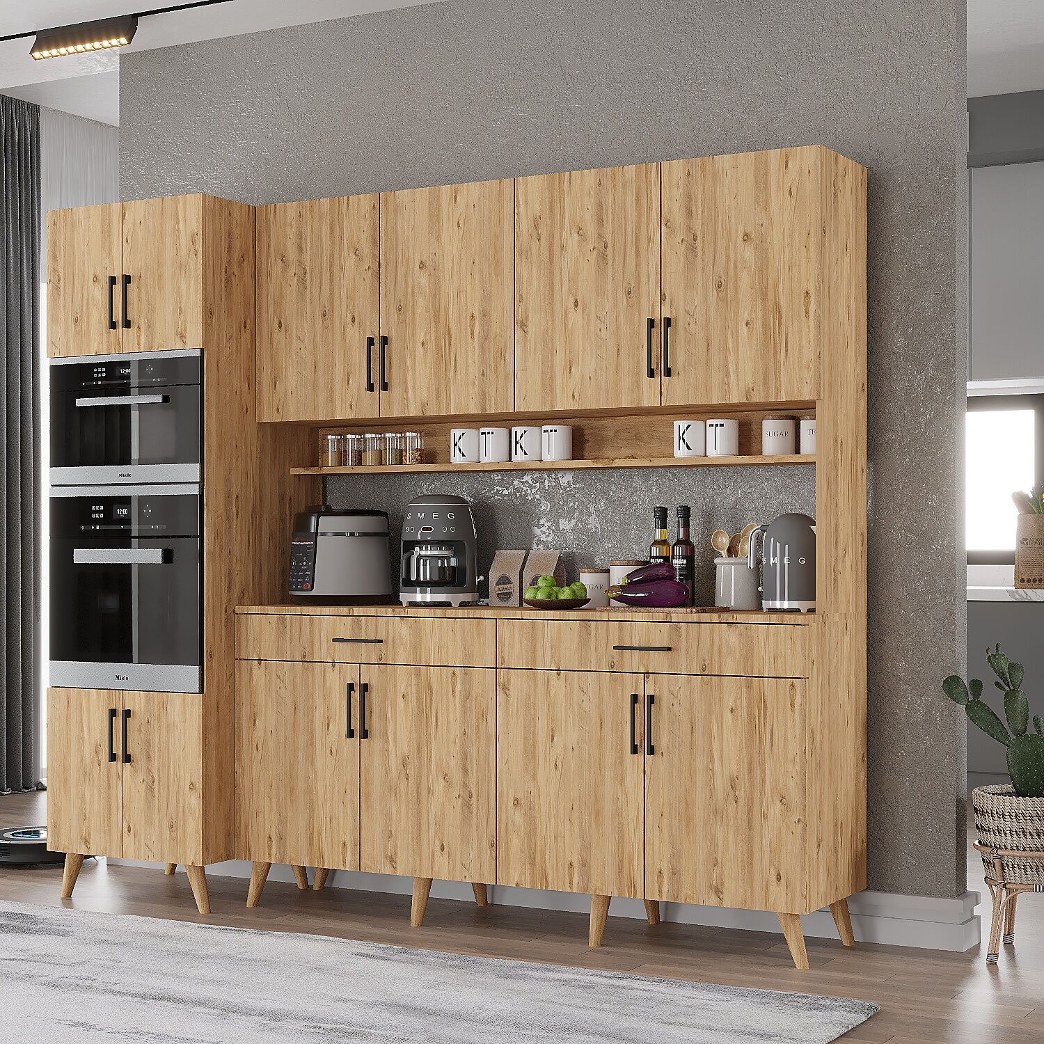 Lora Kahve Köşesi Çok Amaçlı Dolap Kiler Mutfak Dolabı Çam Ücretsiz Kurulum Ölçü Seçenekli